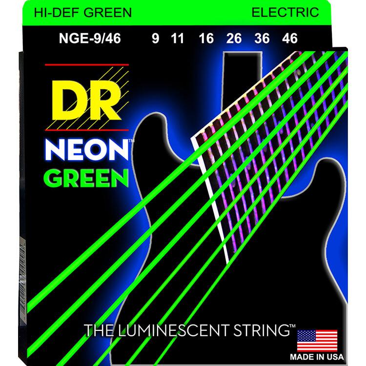 DR Neon Green Coated Electric Guitar Standard Strings - GuitarPusher