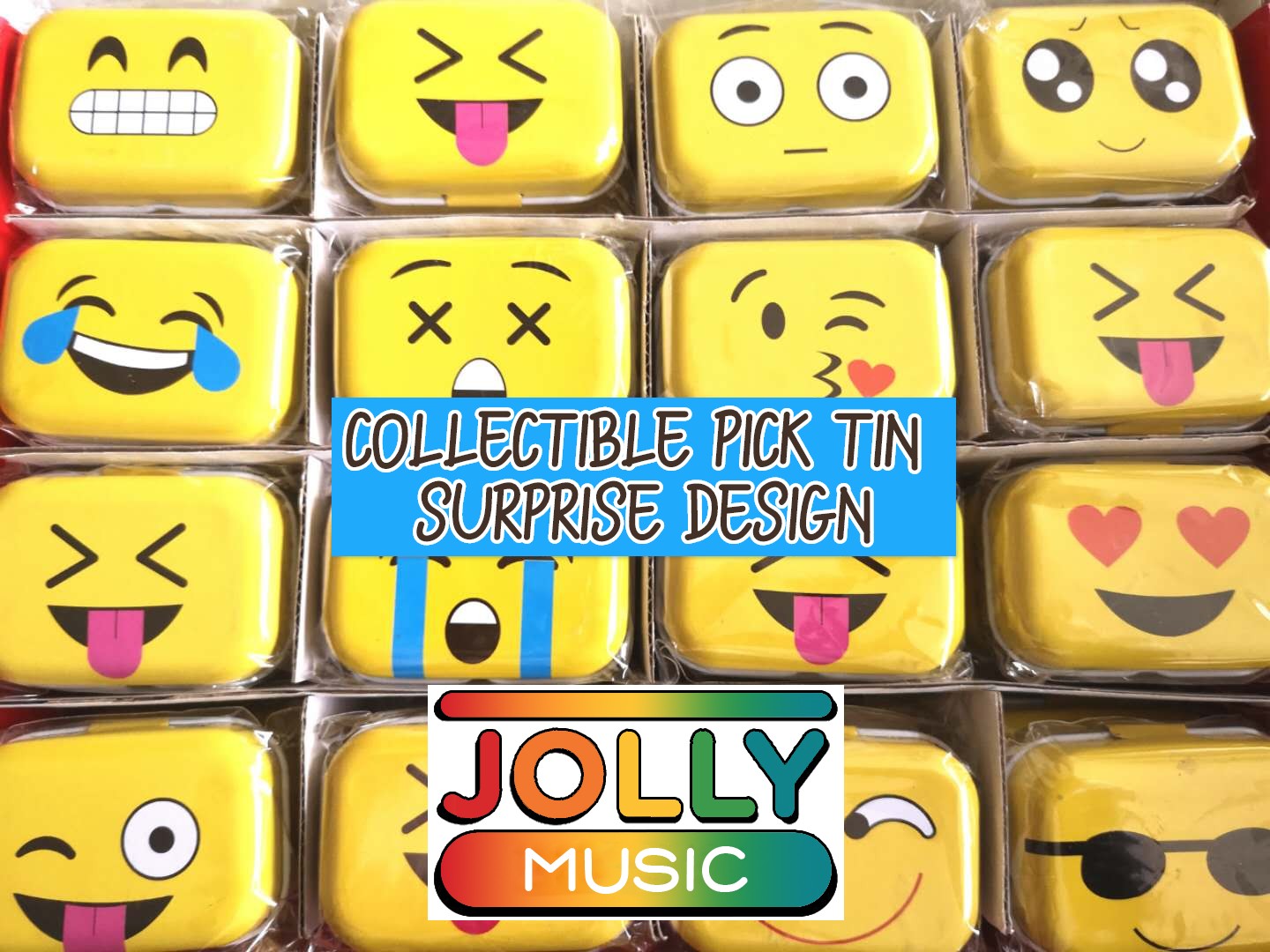 Jolly Music Collectible Guitar Pick Tin Set 12 pcs SURPRISE SMILEY DESIGN